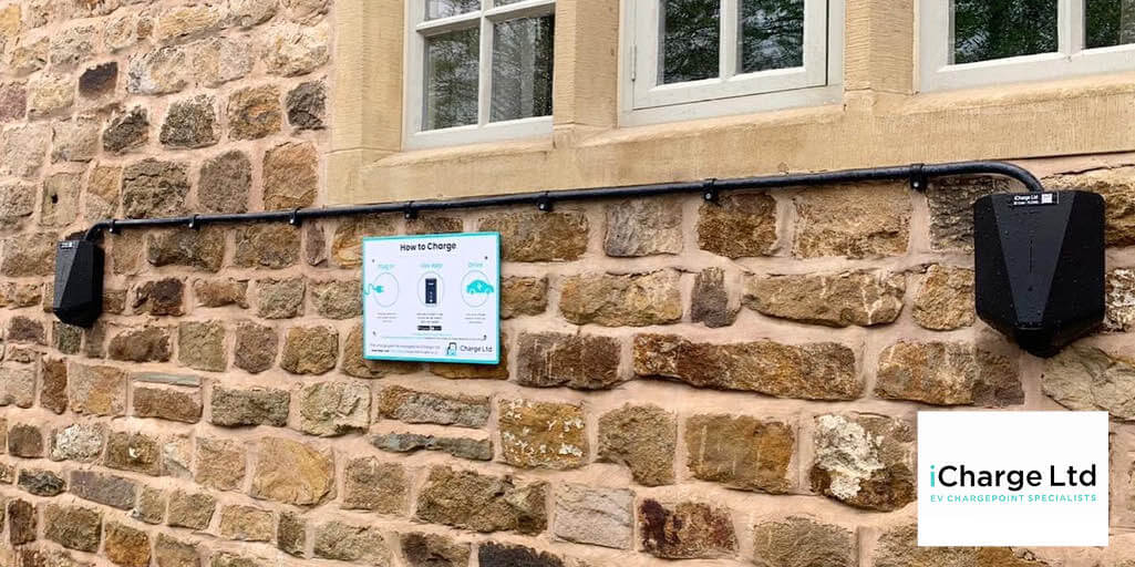 the new installed electric vehicle charge points at The Fleece Inn Lancaster
